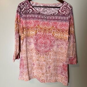 Sonoma Cotton Top Size XL Sunset Colors Cotton Casual 3/4 Sleeve Comfortable